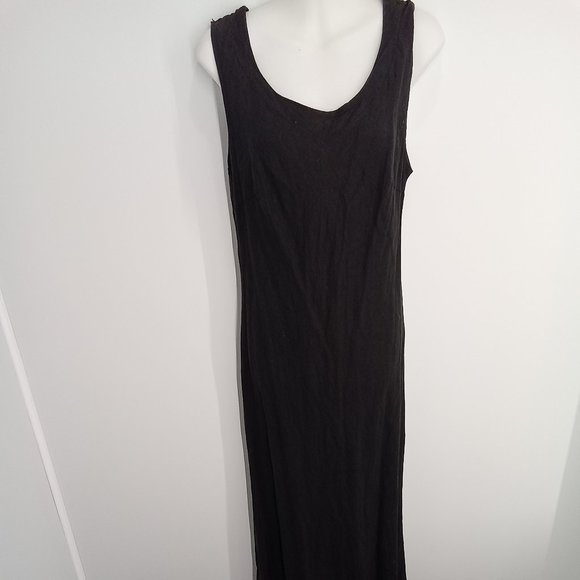 100% Cotton/Linen full length black dress. Cross strap back - Picture 1 of 3